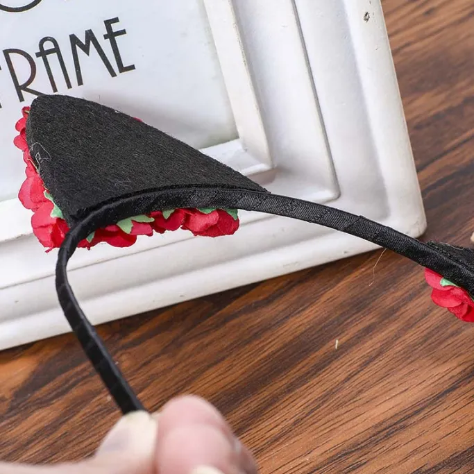 Gothic Hair Accessories Rose Cat Ear Headband, 4 Colours