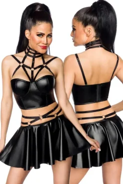 Saresia Harness Wetlook Set mit ausgestelltem Rock
