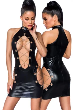 Saresia Metal Wetlook Mini Dress