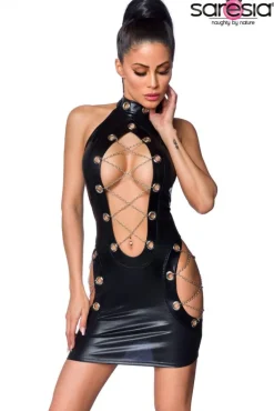 Saresia Metal Wetlook Mini Dress