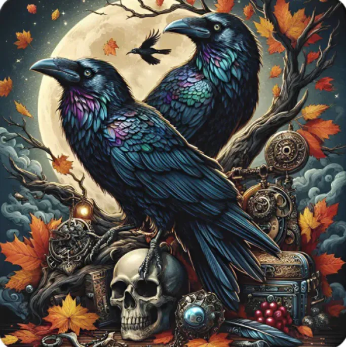 Oakhart Industries Set of 4 Raven Skull Coasters