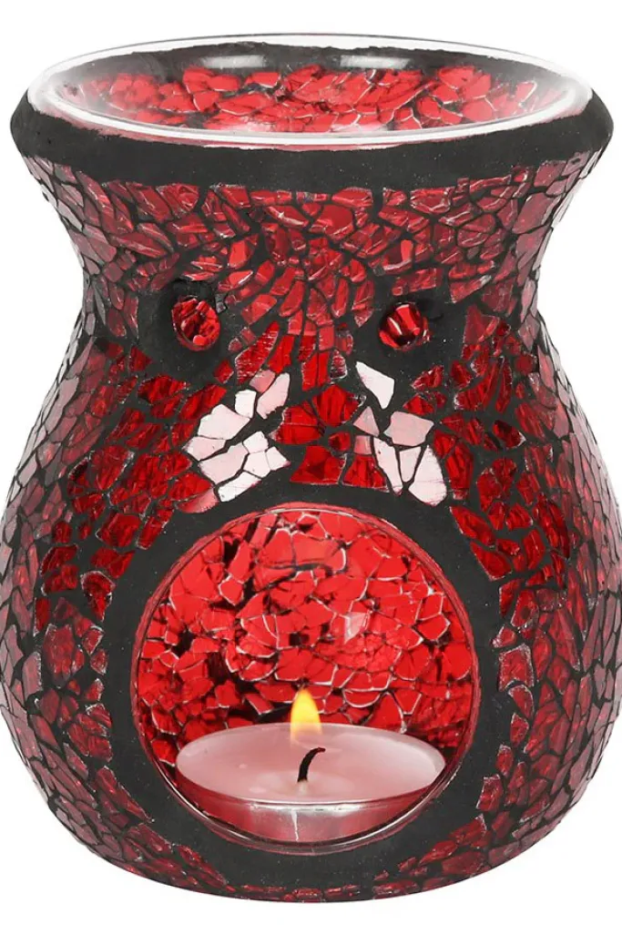 Something Different Small Red Crackle Glass Oil Burner