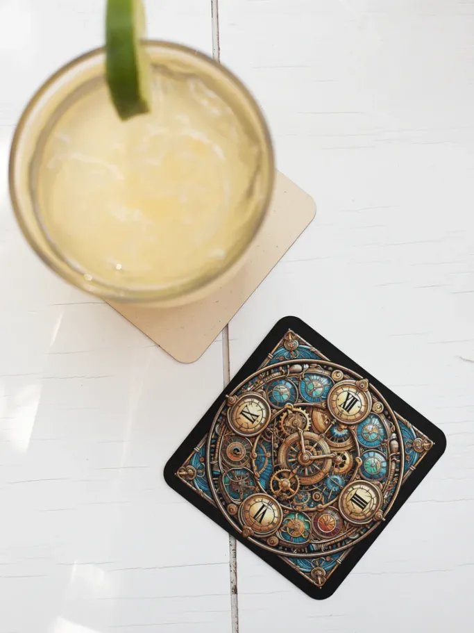 Oakhart Industries Steampunk Cog Clock Coaster Art036
