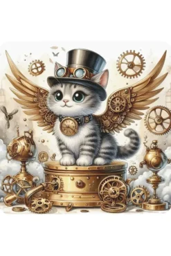 Oakhart Industries Steampunk Kitten Coaster Art113