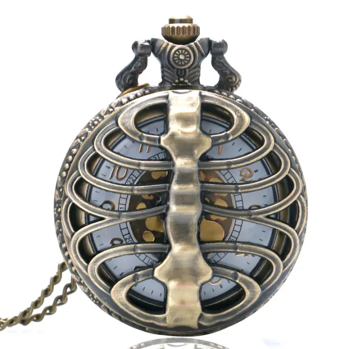 Pocketwatches Steampunk Pocket Watch with Ribcage on Necklace Chain