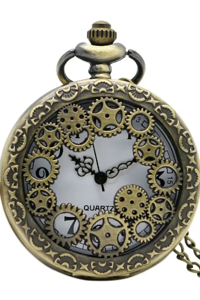 Pocketwatches Steampunk Pocket Watch with Gears on Necklace Chain