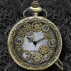 Pocketwatches Steampunk Pocket Watch with Gears on Necklace Chain