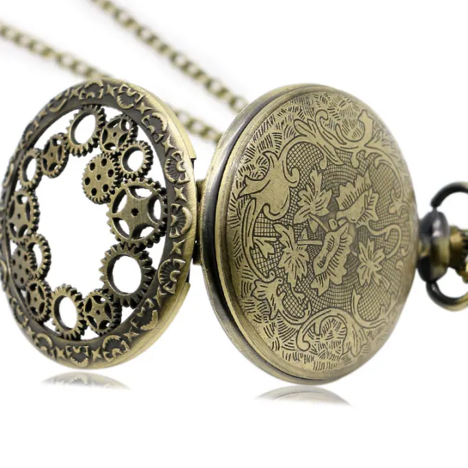 Pocketwatches Steampunk Pocket Watch with Gears on Necklace Chain
