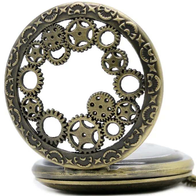 Pocketwatches Steampunk Pocket Watch with Gears on Necklace Chain