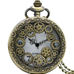 Pocketwatches Steampunk Pocket Watch with Gears on Necklace Chain