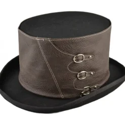 Euro Accessories Steampunk Top Hat Faux Leather Band