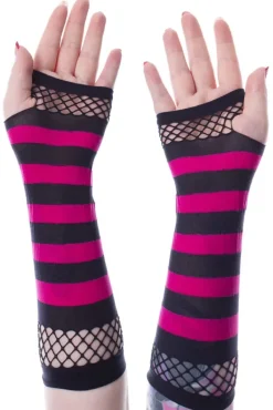 Innocent Clothing Striped Mesh Gloves Black/Pink