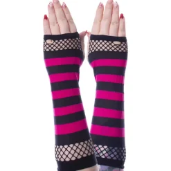 Innocent Clothing Striped Mesh Gloves Black/Pink