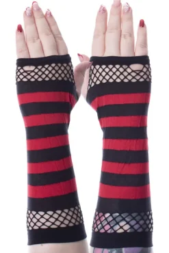 Innocent Clothing Striped Mesh Gloves Black/Red