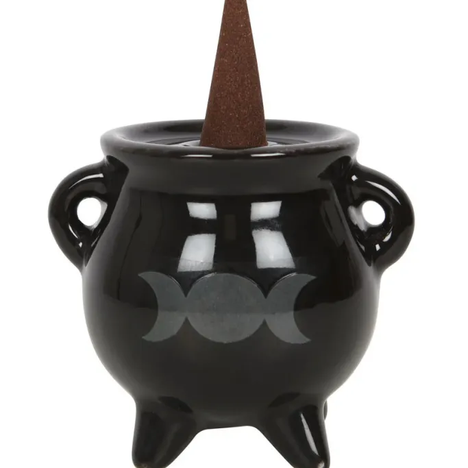 Something Different Triple Moon Cauldron Ceramic Incense Holder