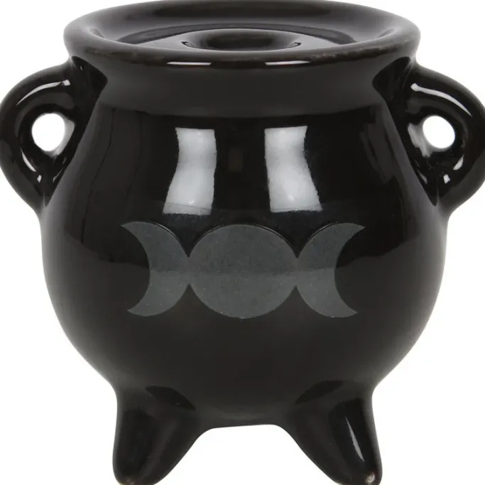 Something Different Triple Moon Cauldron Ceramic Incense Holder