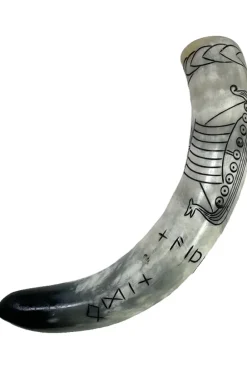 Angel Clothing Viking Drinking Horn with Viking Longship and Runes Design (S)