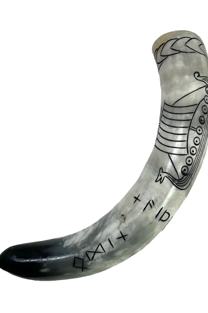 Angel Clothing Viking Drinking Horn with Viking Longship and Runes Design (S)