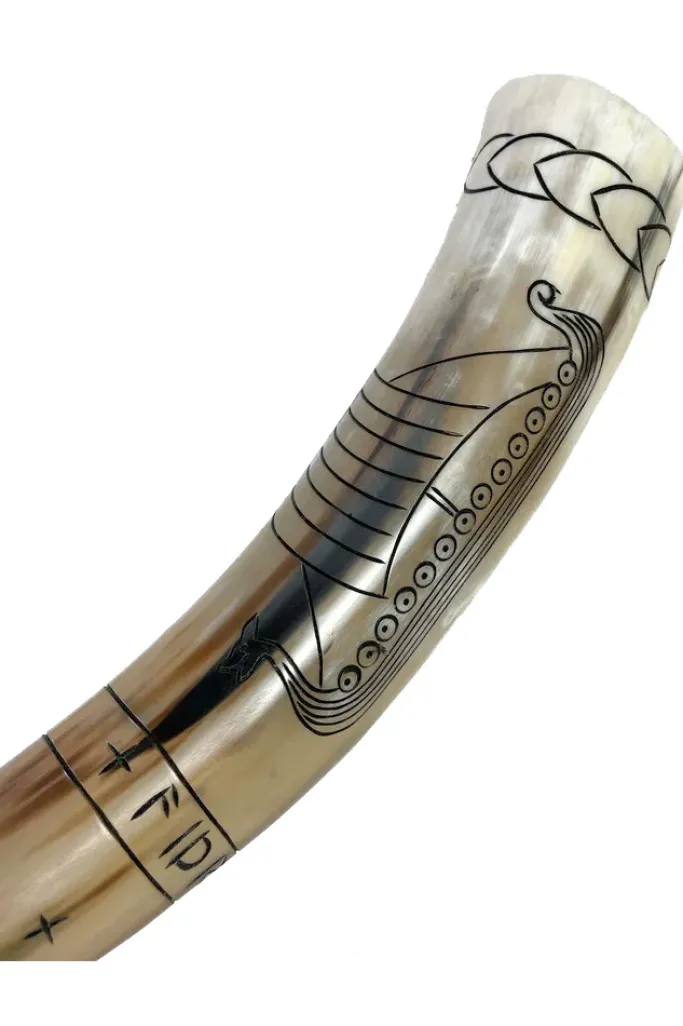 Angel Clothing Viking Drinking Horn with Viking Longship and Runes Design (M)