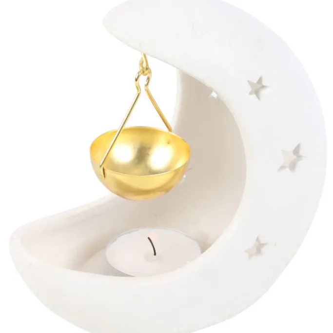 Something Different White Crescent Moon Hanging Oil Burner