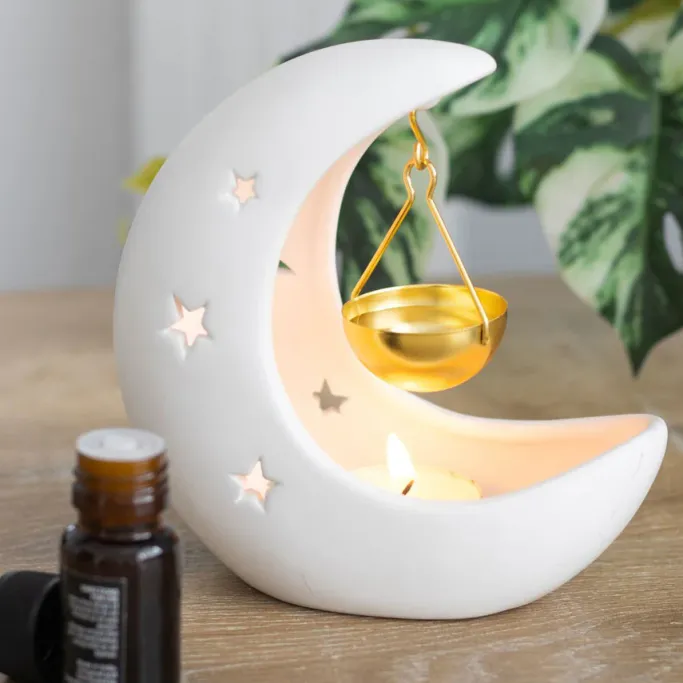 Something Different White Crescent Moon Hanging Oil Burner