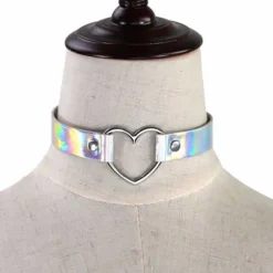 Gothic Collars White Holographic Heart Choker
