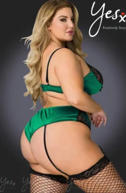 Yesx Plus Size Black/Emerald Bra Set