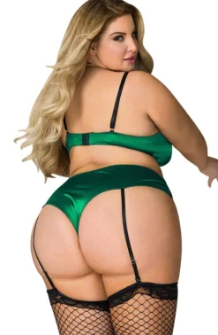 Yesx Plus Size Black/Emerald Bra Set