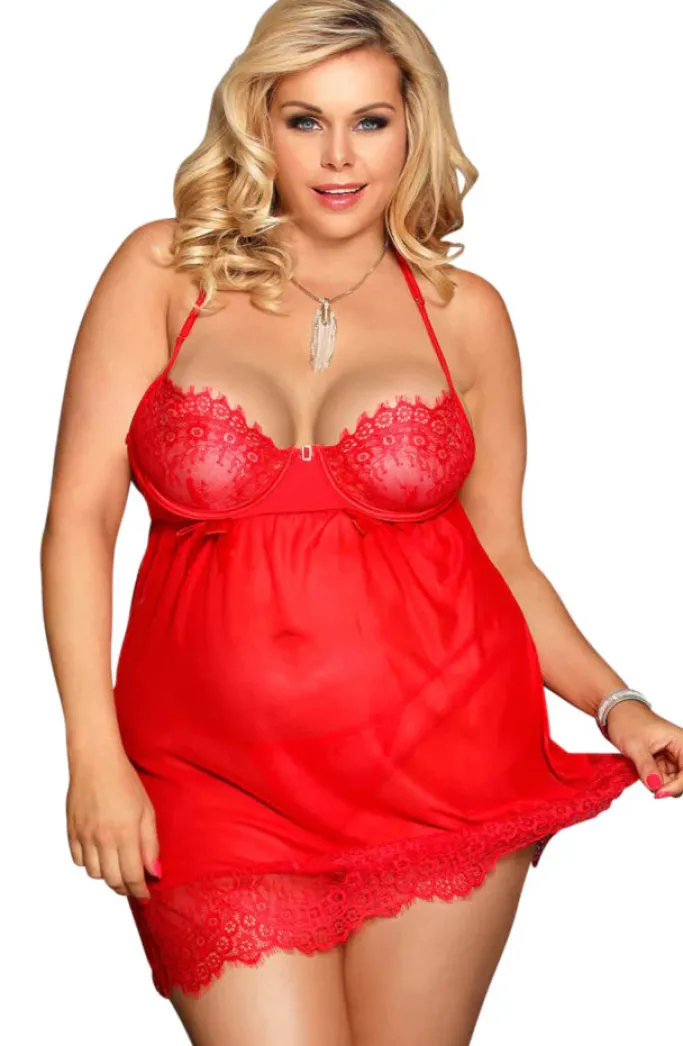 Yesx Plus Size Red Babydoll Set